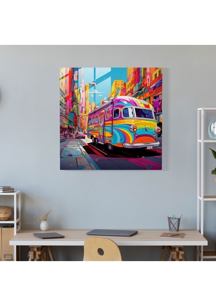 Şehir Karavanı Cam Tablo - Karavan Canlılık Canlı Renkler modelleri