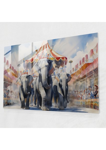 Muhteşem Filli Cam Tablo - Sirk Sirk Duvar Dekorasyonu Sirk Cam Sanatı Suluboya Tablo