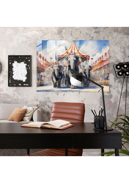Muhteşem Filli Cam Tablo - Sirk Sirk Duvar Dekorasyonu Sirk Cam Sanatı Suluboya Tablo fiyatları