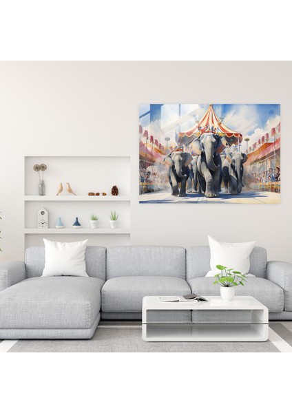 Muhteşem Filli Cam Tablo - Sirk Sirk Duvar Dekorasyonu Sirk Cam Sanatı Suluboya Tablo modelleri