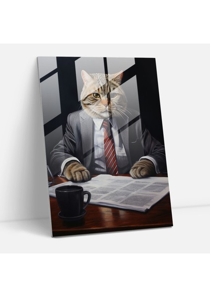 Hayvanlar Insanlar Gibi Giyinmiş Cam Tablo - Gerçekçi Yağlı Boya Kurumsal Ofis Ortamı Modern Sanat