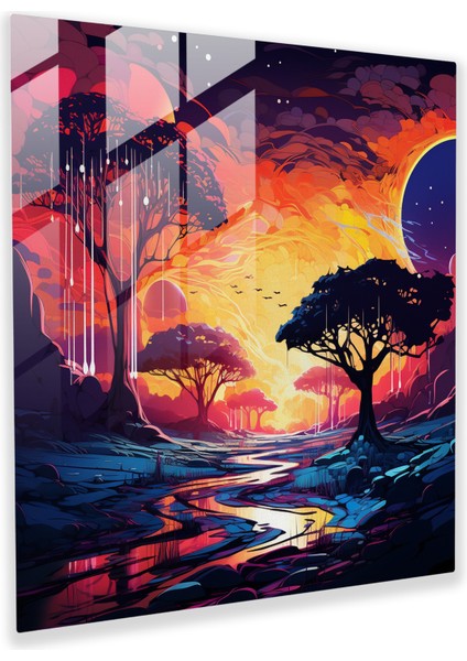 Afrika Gece Işıltısı Cam Tablo - Gelecekçi Duvar Dekoru