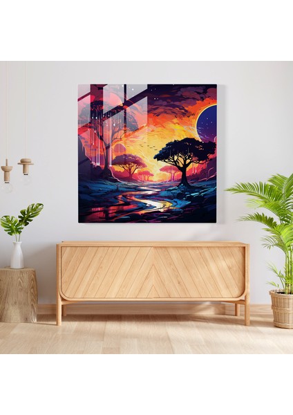 Afrika Gece Işıltısı Cam Tablo - Gelecekçi Duvar Dekoru fiyatları