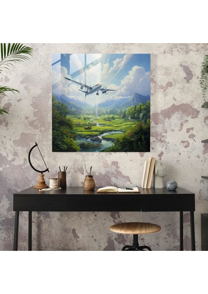 Uçak Cam Duvar Sanatı - Yağlı Boya - Uçak Uçak Yağlı Boya Havada Uçarken Cam Sanat fiyatları