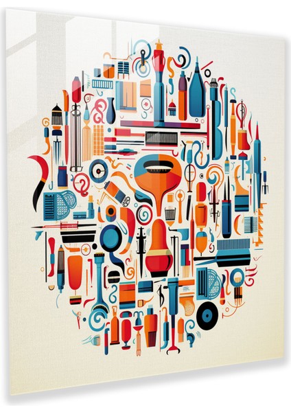 Soyut Berber Sanatı Cam Tablosu - Berber Soyut Berber Sanat Renkli Duvar Sanatı Duvar Dekorasyonu