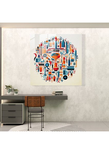 Soyut Berber Sanatı Cam Tablosu - Berber Soyut Berber Sanat Renkli Duvar Sanatı Duvar Dekorasyonu modelleri
