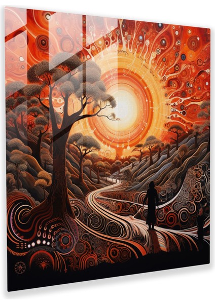 Aborjin Rüya Anlatıcılığı Cam Tablo - Duvar Dekorasyonu Cam Sanatı Rüya Anlatıcılığı