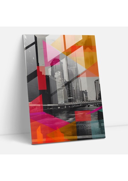 Geometrik Şehir Manzaralı Cam Tablo - Klasik ve Popart Tarzı Ev Dekorasyonu Modern Sanat
