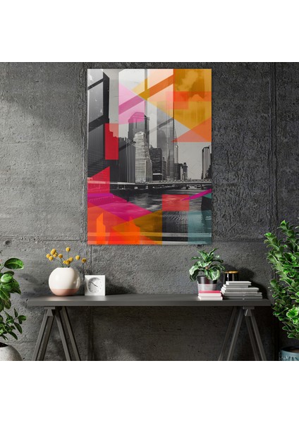 Geometrik Şehir Manzaralı Cam Tablo - Klasik ve Popart Tarzı Ev Dekorasyonu Modern Sanat fiyatları