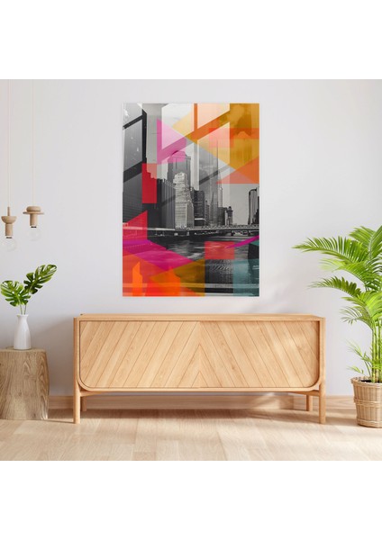 Geometrik Şehir Manzaralı Cam Tablo - Klasik ve Popart Tarzı Ev Dekorasyonu Modern Sanat modelleri