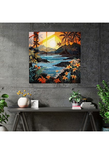 Asya Temalı Endonezya Batik Kumaş Cam Tablo - Asya Endonezya Batik Kumaş Modern Sanat fiyatları