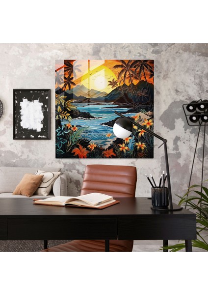 Asya Temalı Endonezya Batik Kumaş Cam Tablo - Asya Endonezya Batik Kumaş Modern Sanat modelleri
