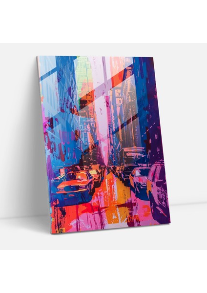 Andy Warhol Cam Tablo - Canlı Şehir Manzarası - Modern Sanat Duvar Dekorasyonu