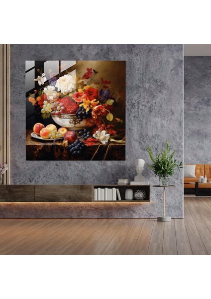 Klasik Natürmort Cam Tablo Baskı - Klasik Modern Sanat Çiçekler fiyatları