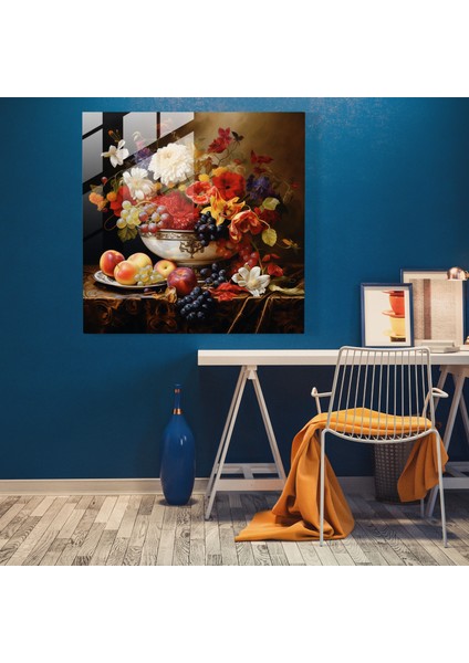 Klasik Natürmort Cam Tablo Baskı - Klasik Modern Sanat Çiçekler modelleri