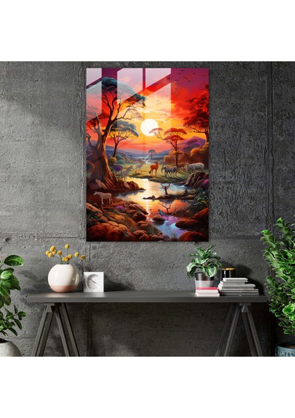 Afro Cam Tablo Sanatı - Afrika Manzaralı Resim Cam Tablo fiyatları