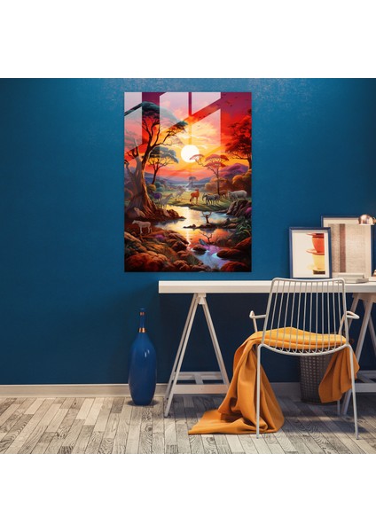 Afro Cam Tablo Sanatı - Afrika Manzaralı Resim Cam Tablo modelleri