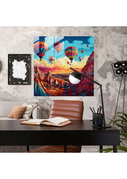 Canlı Yükseliş Cam Tablo - Modern Pop Sanat Kapadokya Sıcak Hava Balonları fiyatları