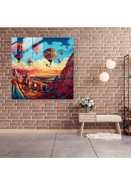 Canlı Yükseliş Cam Tablo - Modern Pop Sanat Kapadokya Sıcak Hava Balonları modelleri
