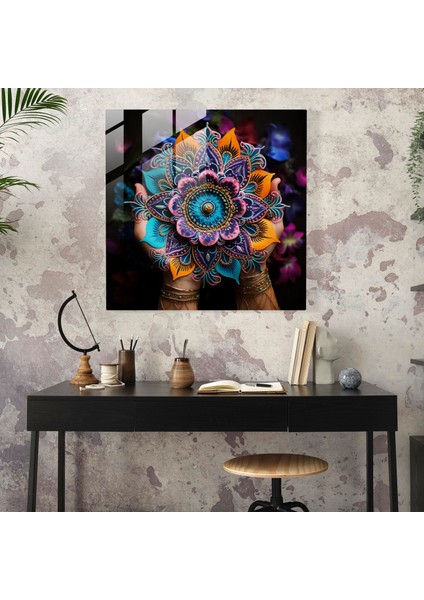 Asya Hint Kınası Cam Tablosu - Asya Cam Tablo Cam Duvar Sanatı Renkli Detaylar fiyatları