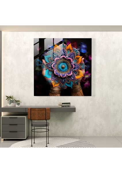 Asya Hint Kınası Cam Tablosu - Asya Cam Tablo Cam Duvar Sanatı Renkli Detaylar modelleri