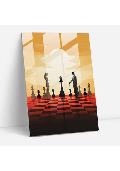 Satranç Cam Sanatı - Stratejik Satranç Savaşı Ebedi Mücadele Duvar Dekorasyonu