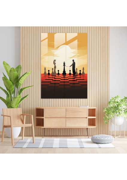 Satranç Cam Sanatı - Stratejik Satranç Savaşı Ebedi Mücadele Duvar Dekorasyonu modelleri