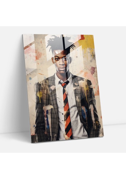 Basquiat Cam Tablo Sanatı - Karışık Medya Başyapıtı - Basquiat Cam Tablo Duvar Dekorasyonu