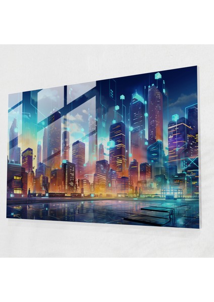 Blockchain Cam Tablo - Gelecek Odaklı Veri Akışı Cam Duvar Sanatı