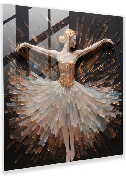 Balerin Karışık Medya Cam Tablo - Balerin Duvar Dekorasyonu Cam Sanatı Çağdaş