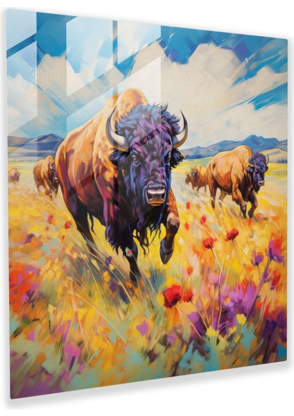 Buffalo Izlenimci Resim Cam Tablo - Buffalo Modern Sanat Izlenimci Resim Cam Sanatı