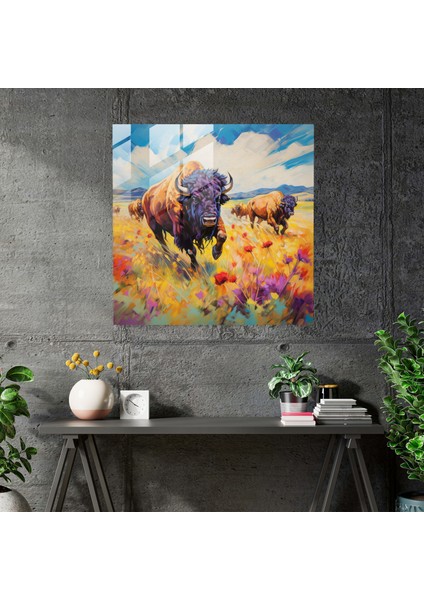 Buffalo Izlenimci Resim Cam Tablo - Buffalo Modern Sanat Izlenimci Resim Cam Sanatı modelleri