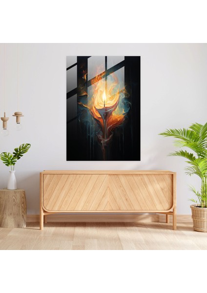 Cam Tablo – Canlı Mum Alevi - Mum Duvar Dekorasyonu Soyut Yağlı Boya fiyatları