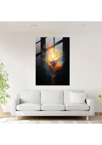 Cam Tablo – Canlı Mum Alevi - Mum Duvar Dekorasyonu Soyut Yağlı Boya modelleri