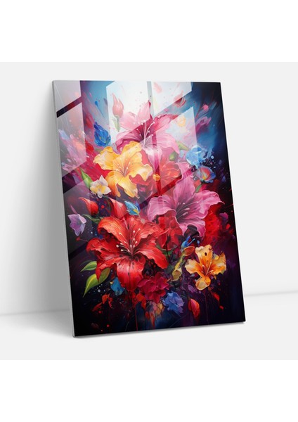 Kanayan Çiçekler Cam Duvar Sanatı - Duygu Soyut Akrilik Tablo Modern Sanat