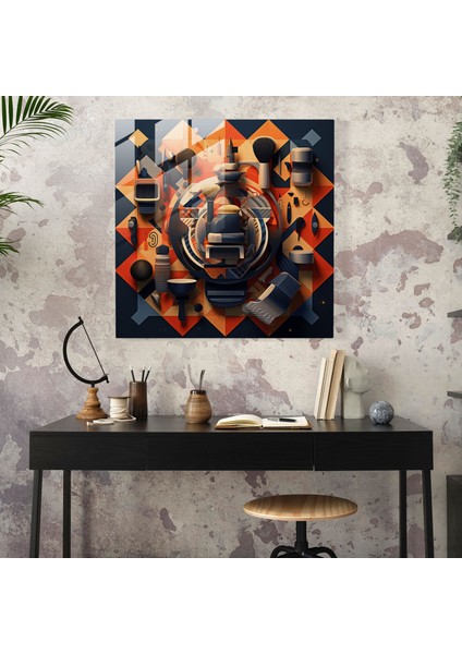 Geometrik Berber Araçları Cam Tablo - Berber Cam Sanatı Geometrik Berber Araçları Cam Tablo modelleri