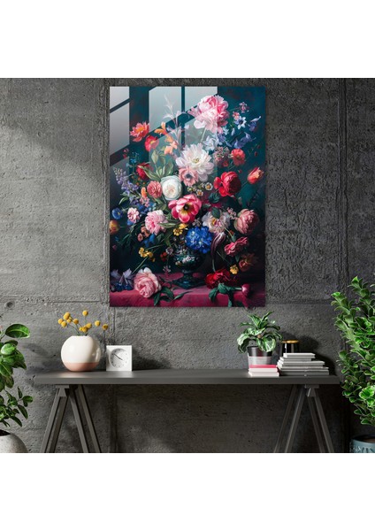 Pop Art Çiçek Desenli Cam Tablo - Klasizm ve Popartın Buluşması Cam Sanatı Cam Duvar Sanatı Klasizmi Pop Art ile Birleştirin fiyatları