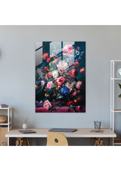 Pop Art Çiçek Desenli Cam Tablo - Klasizm ve Popartın Buluşması Cam Sanatı Cam Duvar Sanatı Klasizmi Pop Art ile Birleştirin modelleri