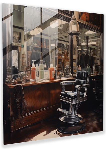 Berberin Yansıması - Cam Tablo - Berber Cam Duvar Sanatı Gerçekçi Yağlı Boya Vintage Berber Aynası