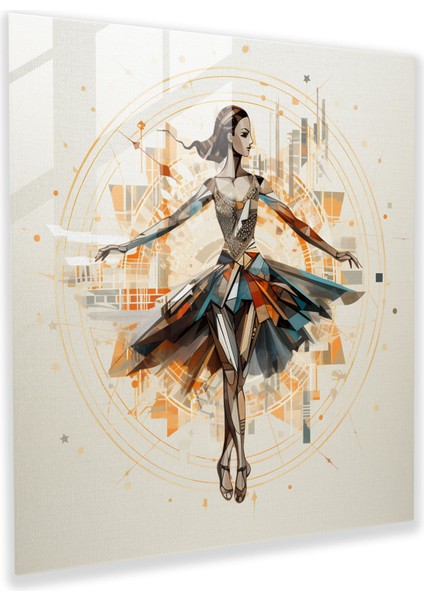 Geometrik Balerin Cam Tablosu - Balerin Sofistike Illüstrasyon Canlı Renkler