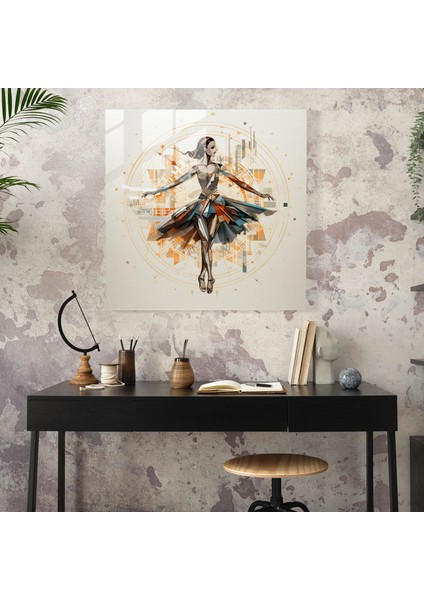 Geometrik Balerin Cam Tablosu - Balerin Sofistike Illüstrasyon Canlı Renkler fiyatları