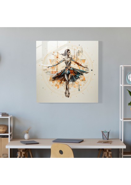 Geometrik Balerin Cam Tablosu - Balerin Sofistike Illüstrasyon Canlı Renkler modelleri