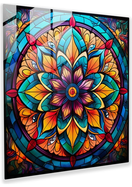 Bohem Tarzı Mandala Cam Tablo - Bohem Tarzı Modern Sanat Duvar Dekorasyonu Renkli Cam Pencere