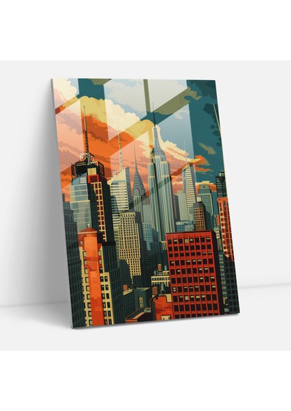 Şehir Manzaralı Cam Tablo - Klasik ve Pop Art Ev Dekorasyonu Modern Sanat
