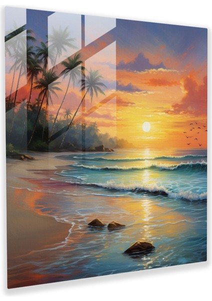 Sakin Plaj Cam Tablo - Plaj Ev Dekorasyonu Nazik Dalgalar