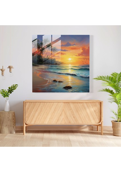 Sakin Plaj Cam Tablo - Plaj Ev Dekorasyonu Nazik Dalgalar fiyatları