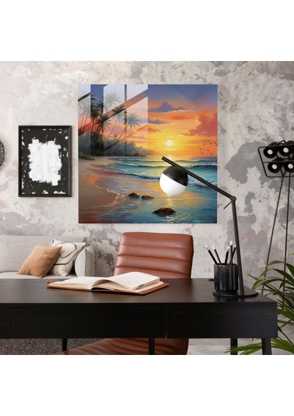 Sakin Plaj Cam Tablo - Plaj Ev Dekorasyonu Nazik Dalgalar modelleri