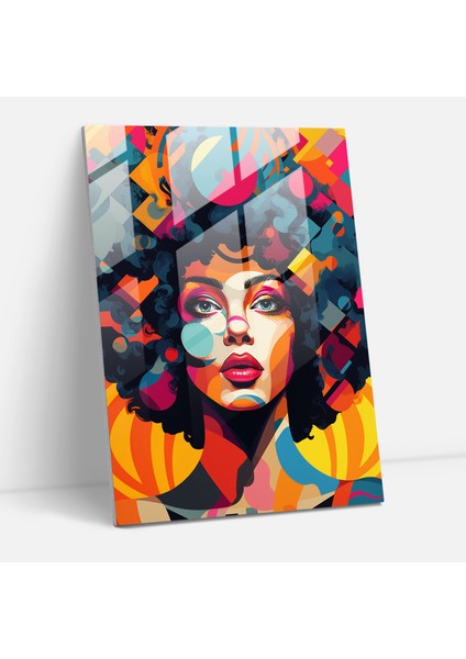 Afro Geometrik Cam Tablo - Renkli Afro Geometrik Desenli Cam Duvar Sanatı