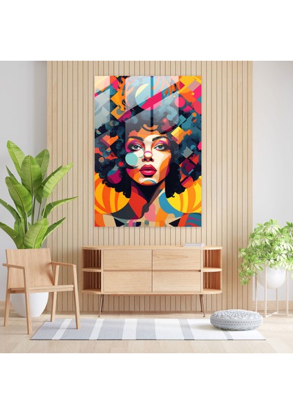 Afro Geometrik Cam Tablo - Renkli Afro Geometrik Desenli Cam Duvar Sanatı fiyatları