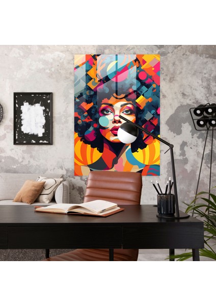 Afro Geometrik Cam Tablo - Renkli Afro Geometrik Desenli Cam Duvar Sanatı modelleri